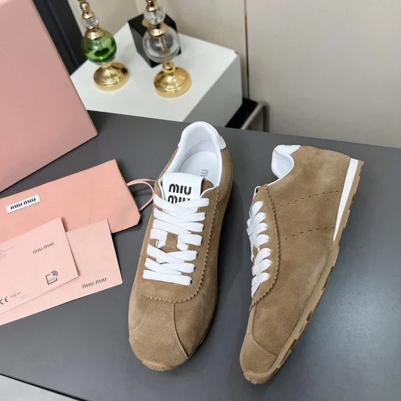 Miu Miu Tan Suede Women's Sneakers
